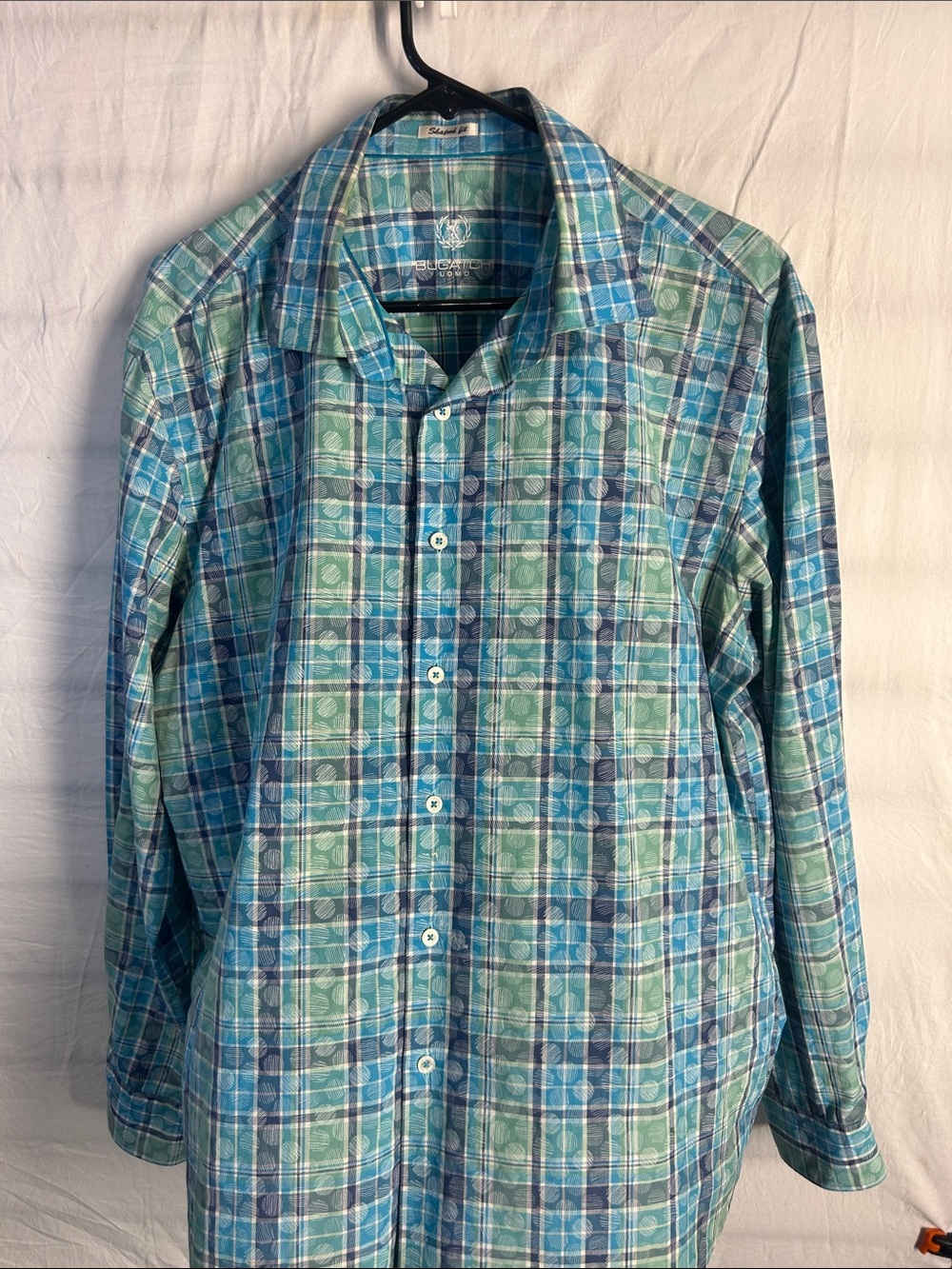 Bugatchi Blue & Green Plaid Button-Down Shirt